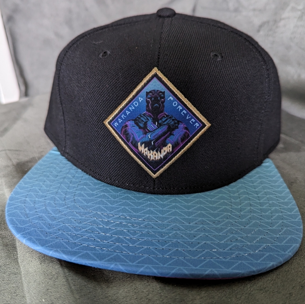 "Wakanda Forever" Black Panther flat brim hat with snap back adjustment